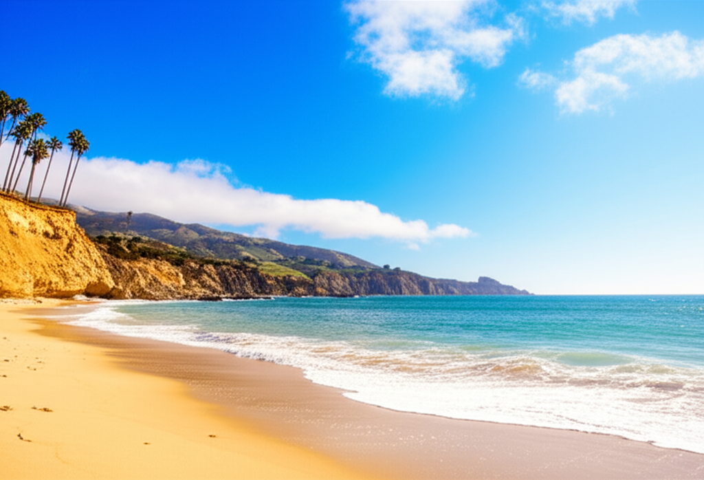 Generate a high-quality, relevant image prompt for an article about: 10 Beaches in California: Amazi