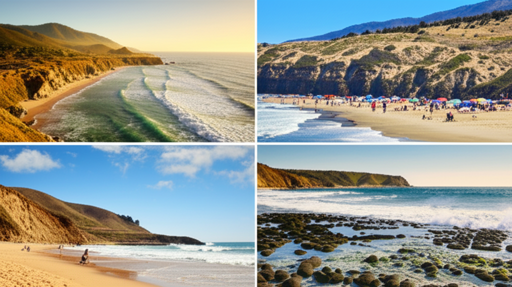 Generate a high-quality, relevant image prompt for an article about: 10 Beaches in California: Amazi