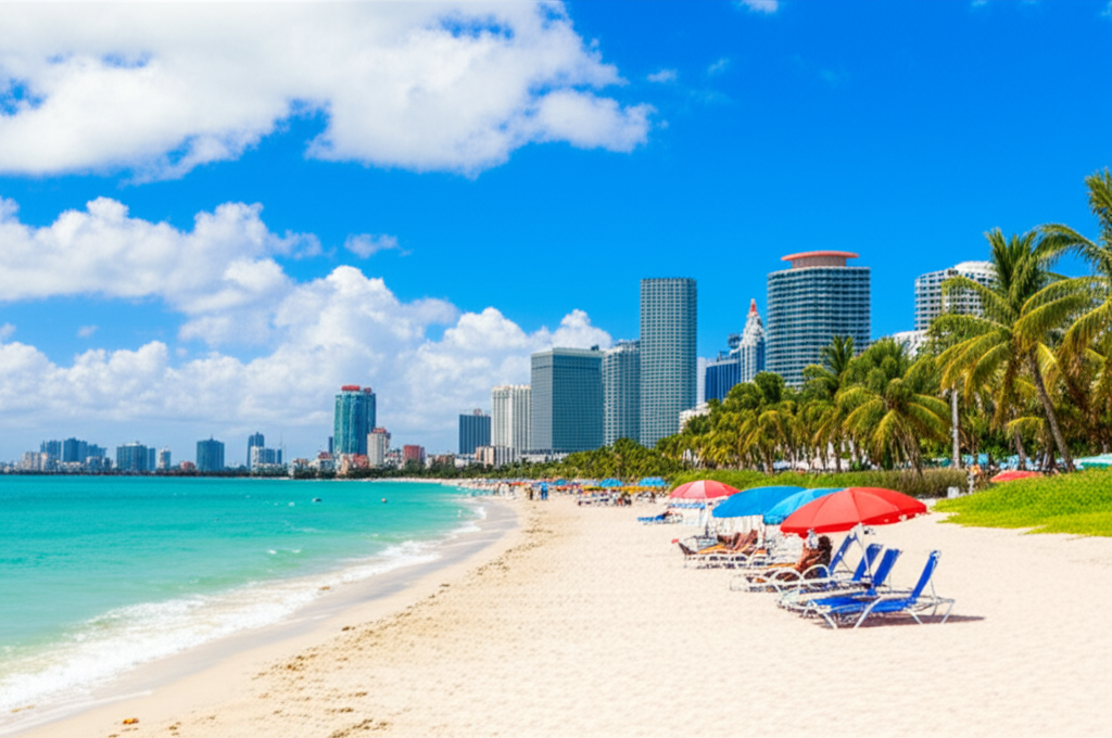 Generate a high-quality, relevant image prompt for an article about: 10 Beaches in Miami: Epic Coast
