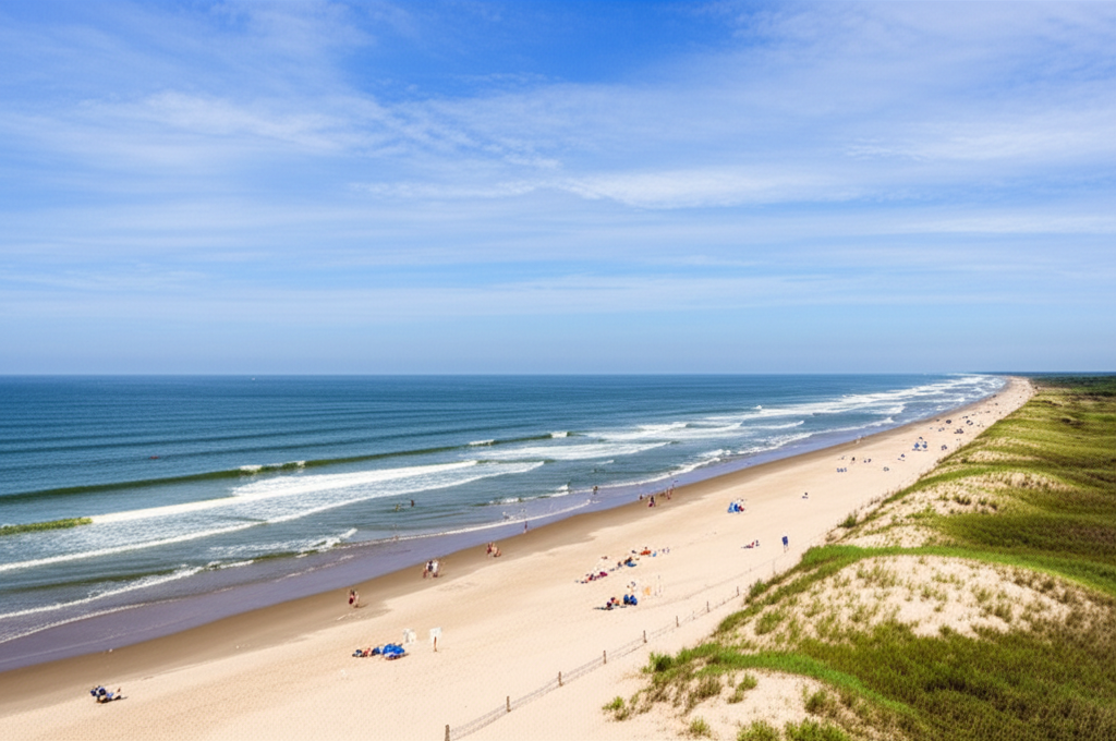 Generate a high-quality, relevant image prompt for an article about: 7 Essential Beaches In Long Isl