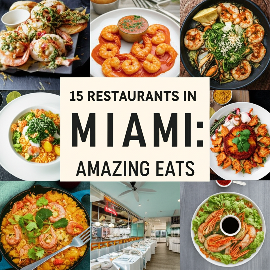 Generate a high-quality, relevant image prompt for an article about: 15 Restaurants In Miami: Amazin