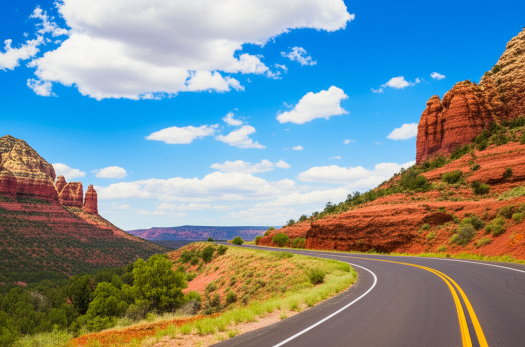 Generate a high-quality, relevant image prompt for an article about: 12 Scenic Drives in Arizona: Br