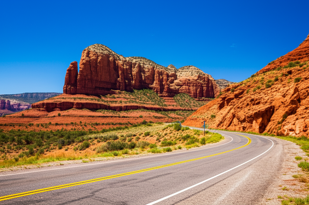 Generate a high-quality, relevant image prompt for an article about: 12 Scenic Drives in Arizona: Br