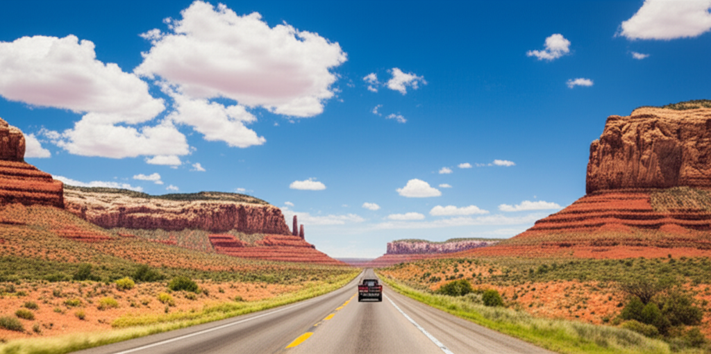 Generate a high-quality, relevant image prompt for an article about: 12 Scenic Drives in Arizona: Br