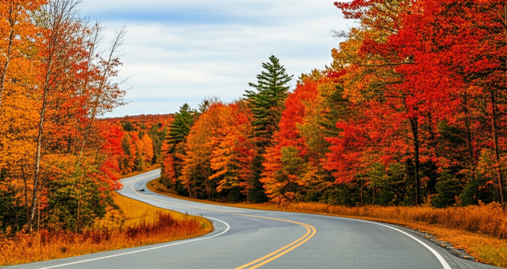 Generate a high-quality, relevant image prompt for an article about: 12 Scenic Drives in Connecticut