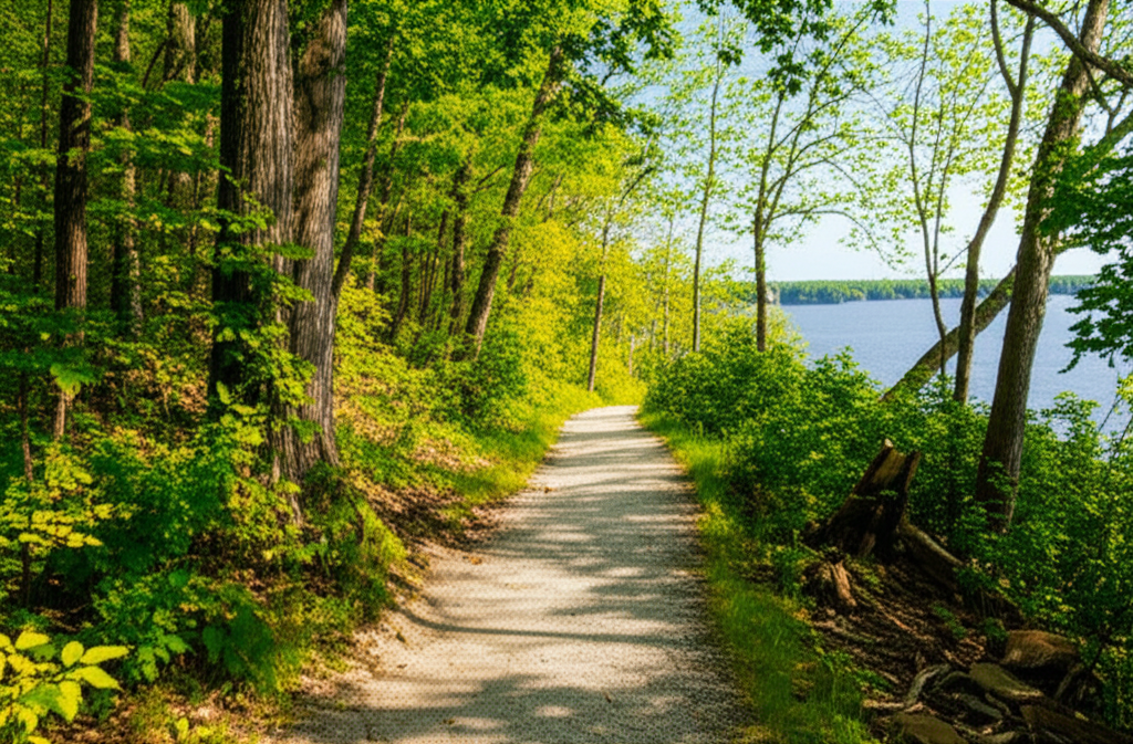 Generate a high-quality, relevant image prompt for an article about: 12 Hiking Trails in Delaware: A