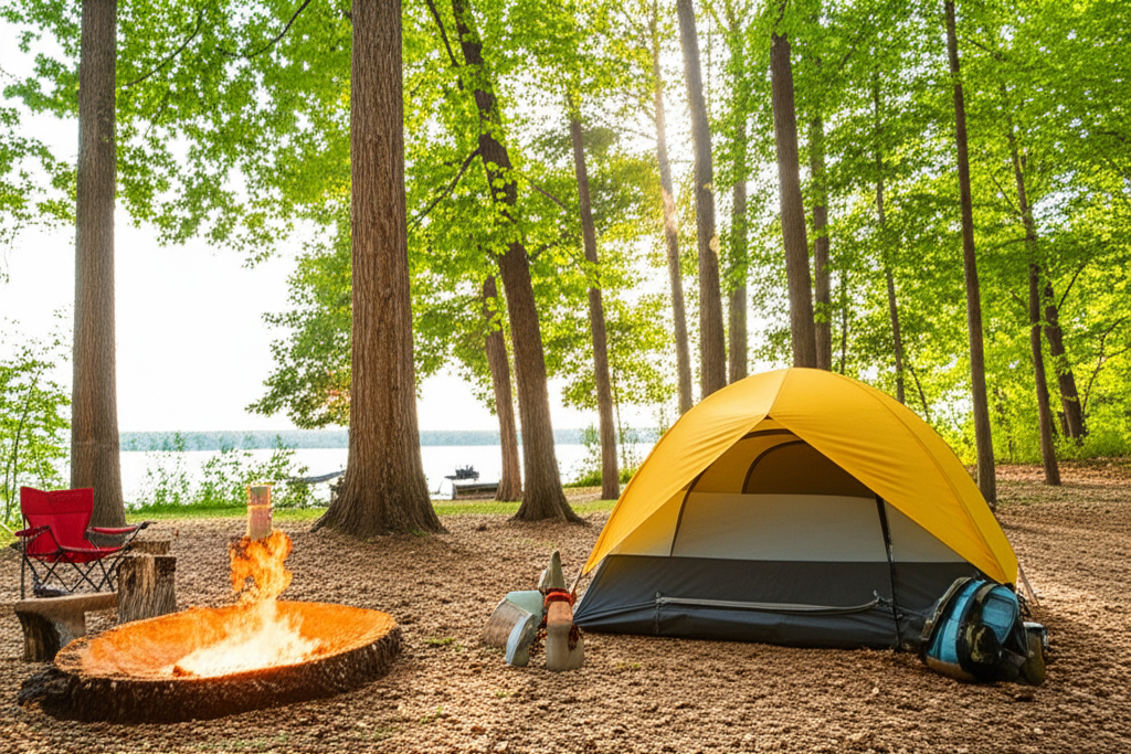 Generate a high-quality, relevant image prompt for an article about: 10 Camping Sites in Delaware: A