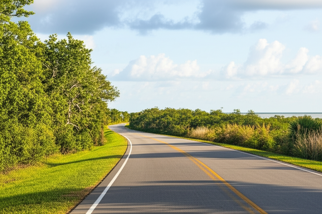 Generate a high-quality, relevant image prompt for an article about: 12 Scenic Drives in Florida: Am