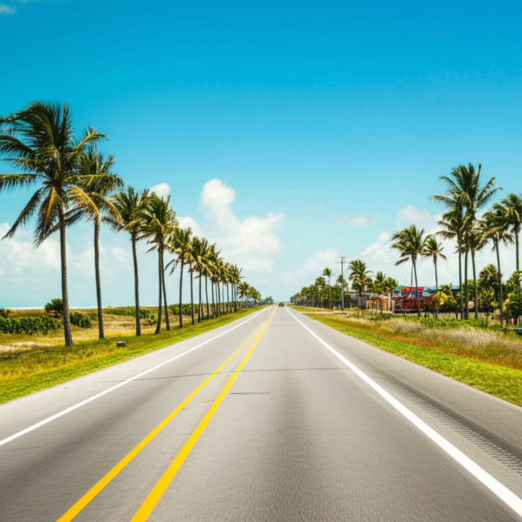 Generate a high-quality, relevant image prompt for an article about: 10 Astonishing Road Trips in Fl
