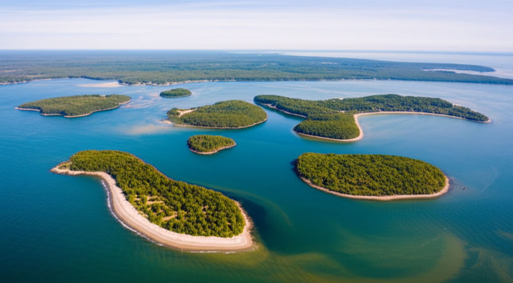 Generate a high-quality, relevant image prompt for an article about: 9 Islands in Georgia: Amazing C