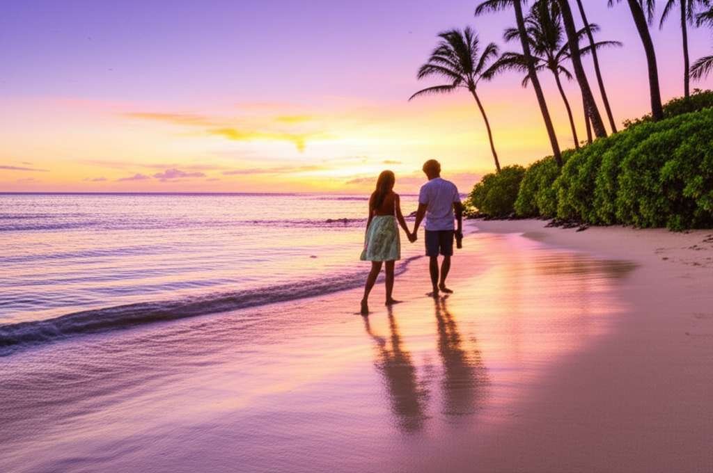 Generate a high-quality, relevant image prompt for an article about: 6 Romantic Places in Hawaii: Un