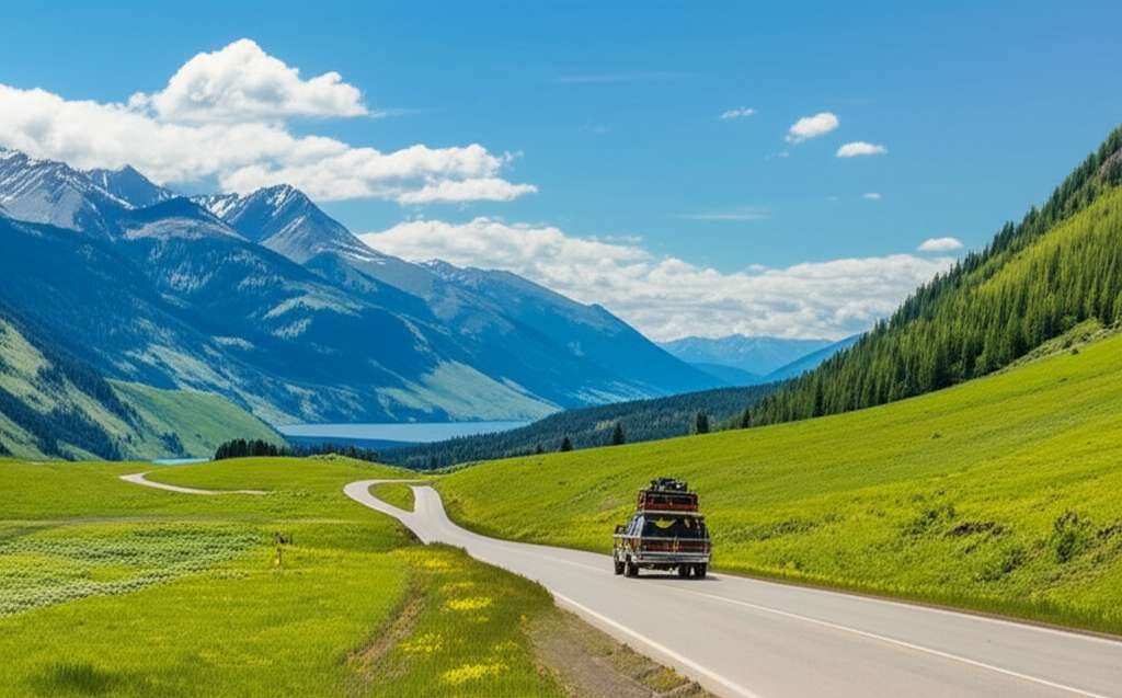 Generate a high-quality, relevant image prompt for an article about: 10 Road Trips in Idaho: Epic Ad