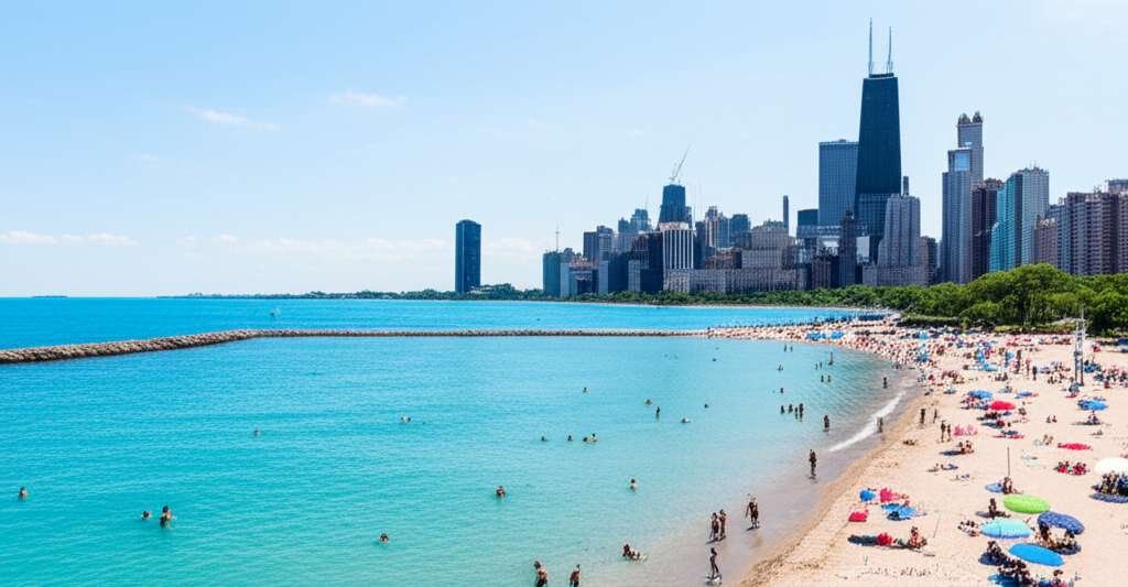 Generate a high-quality, relevant image prompt for an article about: 10 Beaches In Illinois: Amazing
