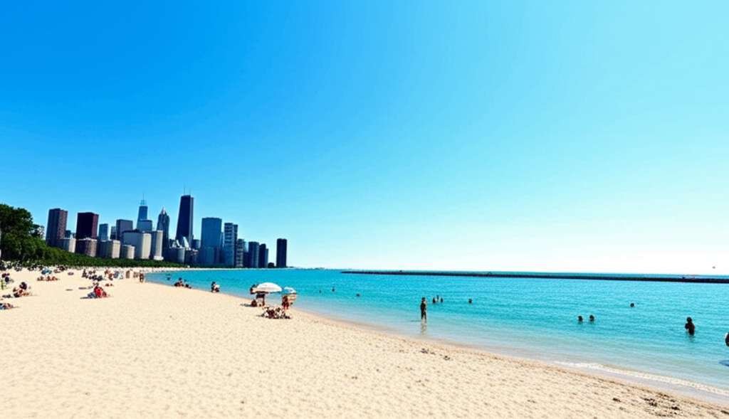 Generate a high-quality, relevant image prompt for an article about: 10 Beaches In Illinois: Your Ul