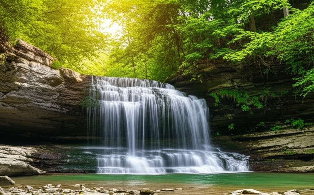 Generate a high-quality, relevant image prompt for an article about: 7 Waterfalls in Indiana: Stunni
