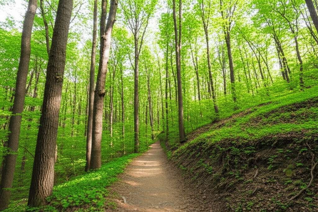 Generate a high-quality, relevant image prompt for an article about: 12 Hiking Trails in Indiana: Am