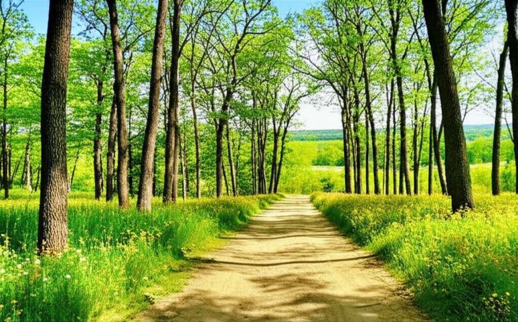 Generate a high-quality, relevant image prompt for an article about: 12 Hiking Trails in Iowa: Amazi