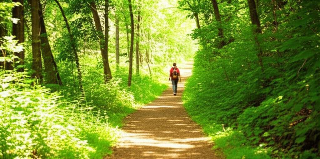 Generate a high-quality, relevant image prompt for an article about: 12 Hiking Trails in Iowa: Amazi