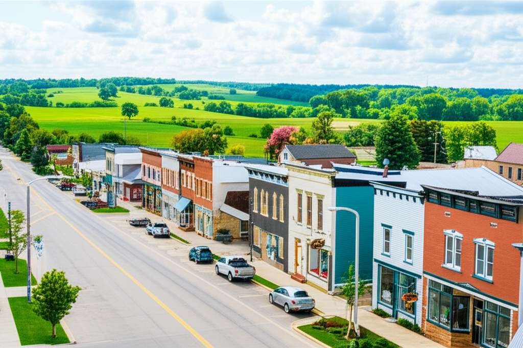 Generate a high-quality, relevant image prompt for an article about: 10 Small Towns in Iowa: Amazing