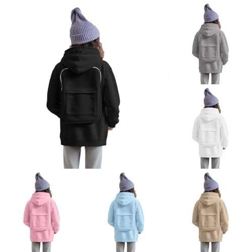 Black Zip-Up Hoodie Sweatshirts for Boys Girls with Creative Travel Backpack Fall Winter Outfit Drop Shoulder Long Sleeve Jackets with Pockets Athletic Running Sweatshirts Back to School Clothes 4-14Y