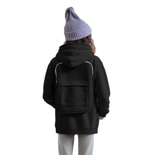 Creative Hoodie with Backpack,Zip up Hoodie Sweaters for Boys/Girls,Lightweight Comfort Travel Hoodies with Pockets Black, 13-14 Years