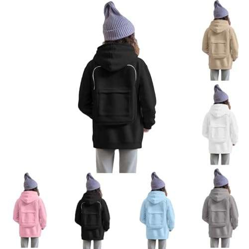 Hoodie With Backpack,Comfort Travel Hoodie,Creative Hoodies With Backpack Black essentials Zipper Sweaters For Boys/Girls Kids Cute Lightweight Sweatshirts,160=13-14 Years