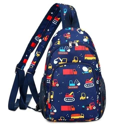 Ryushoyo Kids Crossbody Sling Bags Small for Travel Boys Truck Excavator Crane, Dark Blue