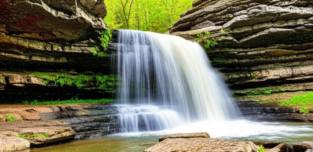 Generate a high-quality, relevant image prompt for an article about: 7 Waterfalls In Kansas: Amazing