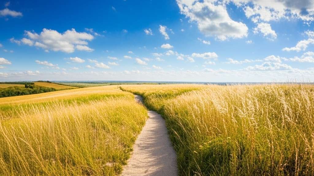 Generate a high-quality, relevant image prompt for an article about: 12 Hiking Trails in Kansas: Ama