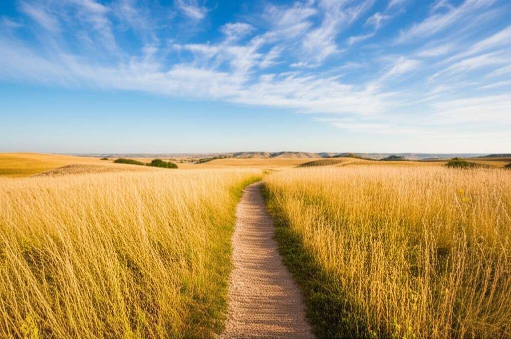 Generate a high-quality, relevant image prompt for an article about: 12 Hiking Trails in Kansas: Ama