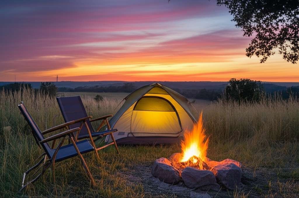 Generate a high-quality, relevant image prompt for an article about: 10 Camping Sites In Kansas: Ama