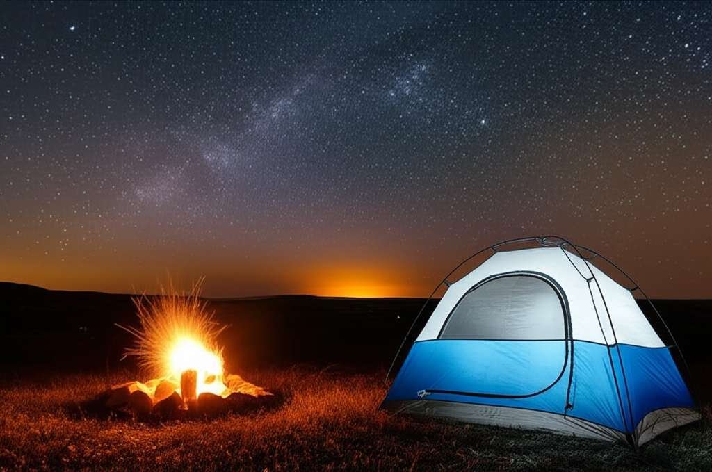 Generate a high-quality, relevant image prompt for an article about: 10 Camping Sites In Kansas: Ama