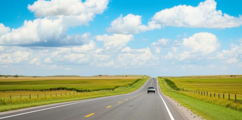 Generate a high-quality, relevant image prompt for an article about: 10 Road Trips In Kansas: Amazin