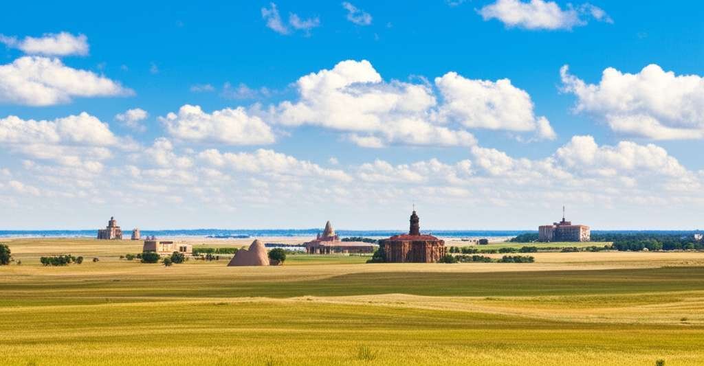 Generate a high-quality, relevant image prompt for an article about: 12 Historic Kansas Landmarks: A