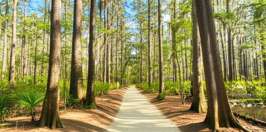 Generate a high-quality, relevant image prompt for an article about: 12 Hiking Trails in Louisiana: