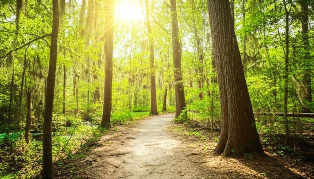 Generate a high-quality, relevant image prompt for an article about: 12 Hiking Trails in Louisiana: