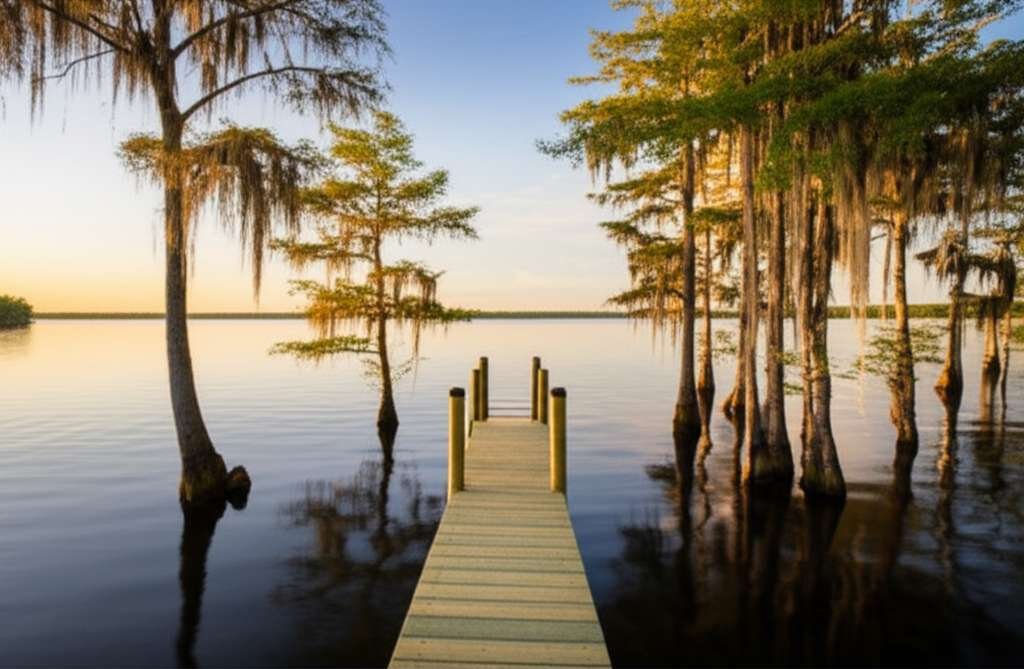 Generate a high-quality, relevant image prompt for an article about: 8 Lakes in Louisiana: Amazing G