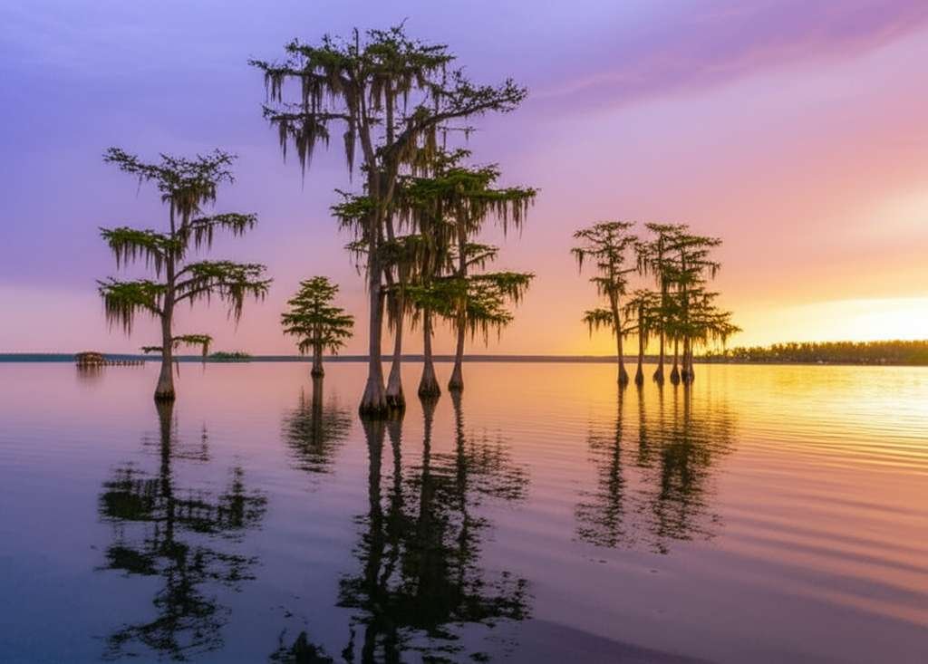 Generate a high-quality, relevant image prompt for an article about: 8 Lakes in Louisiana: Amazing G