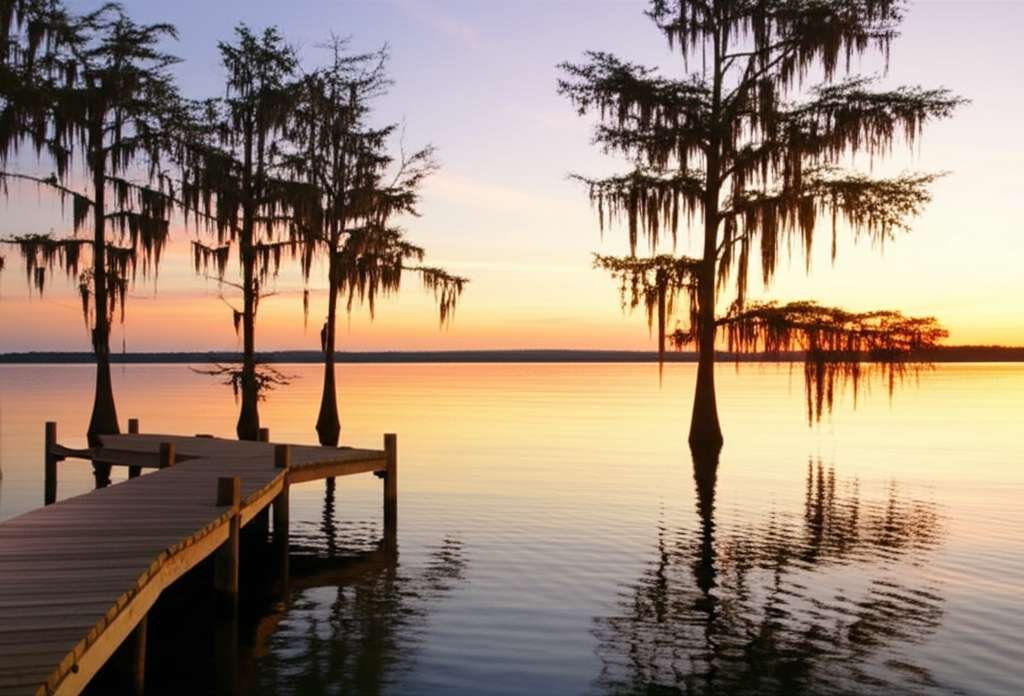 Generate a high-quality, relevant image prompt for an article about: 8 Lakes in Louisiana: Amazing G