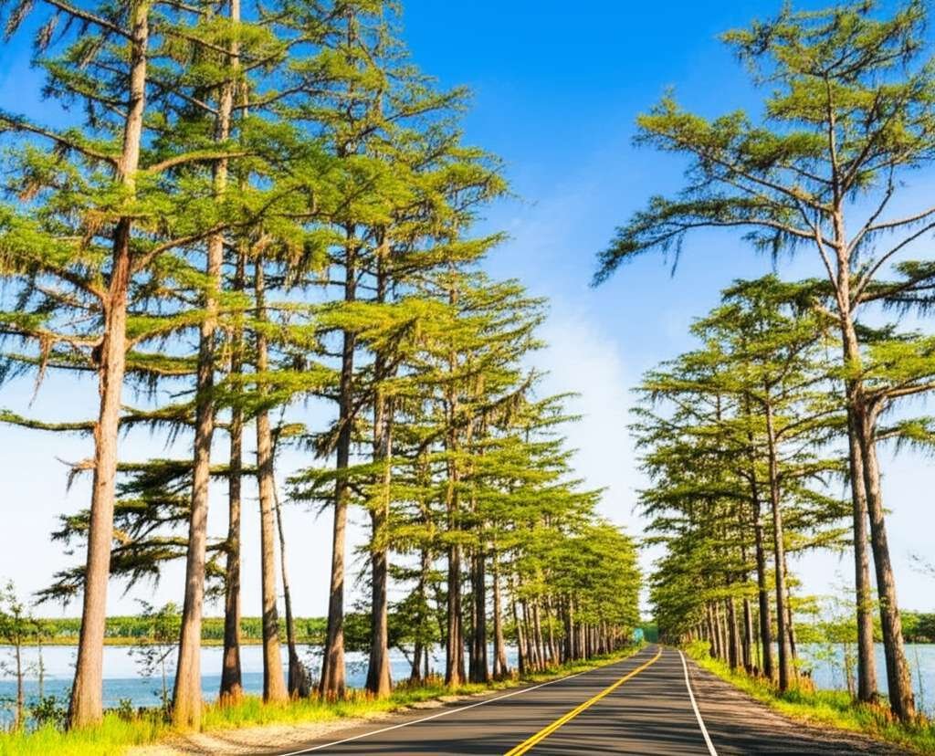 Generate a high-quality, relevant image prompt for an article about: 12 Scenic Drives in Louisiana: