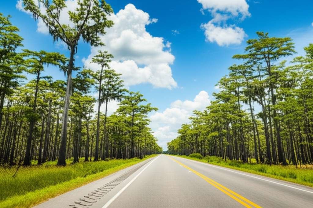 Generate a high-quality, relevant image prompt for an article about: 12 Scenic Drives in Louisiana: