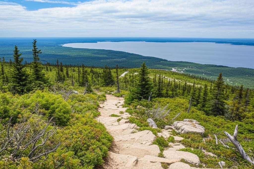 Generate a high-quality, relevant image prompt for an article about: Maine Hiking Trails: 12 Stunnin