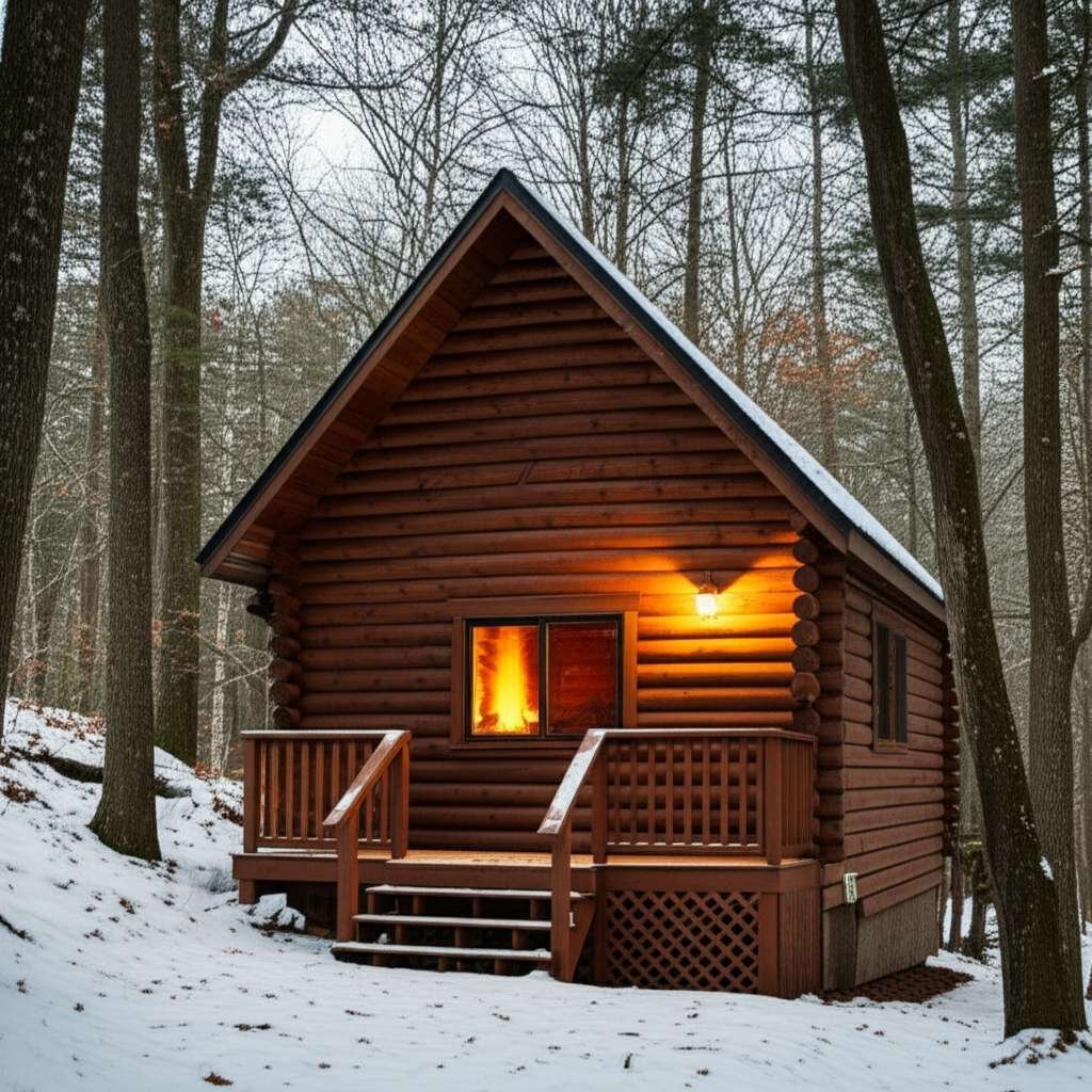 Generate a high-quality, relevant image prompt for an article about: 6 Romantic Cabins In Maryland: