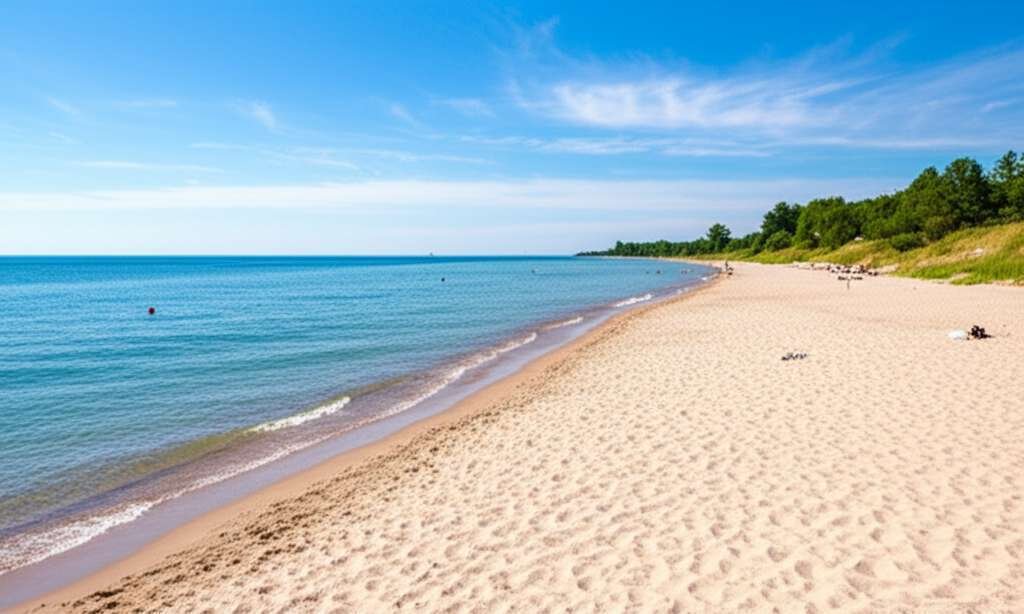 Generate a high-quality, relevant image prompt for an article about: 10 Beaches In Michigan: Amazing