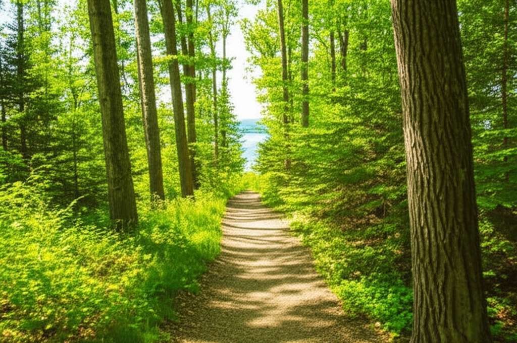 Generate a high-quality, relevant image prompt for an article about: 12 Hiking Trails In Michigan: A