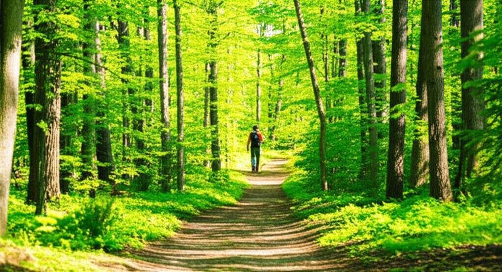 Generate a high-quality, relevant image prompt for an article about: 12 Hiking Trails In Michigan: A