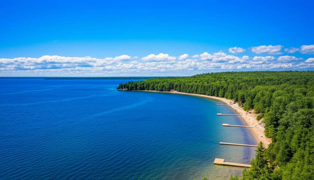 Generate a high-quality, relevant image prompt for an article about: 6 Lakes In Michigan: Stunning E