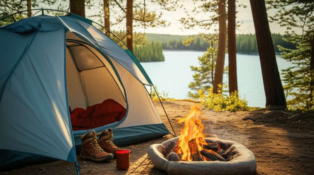 Generate a high-quality, relevant image prompt for an article about: 10 Camping Sites in Michigan: A