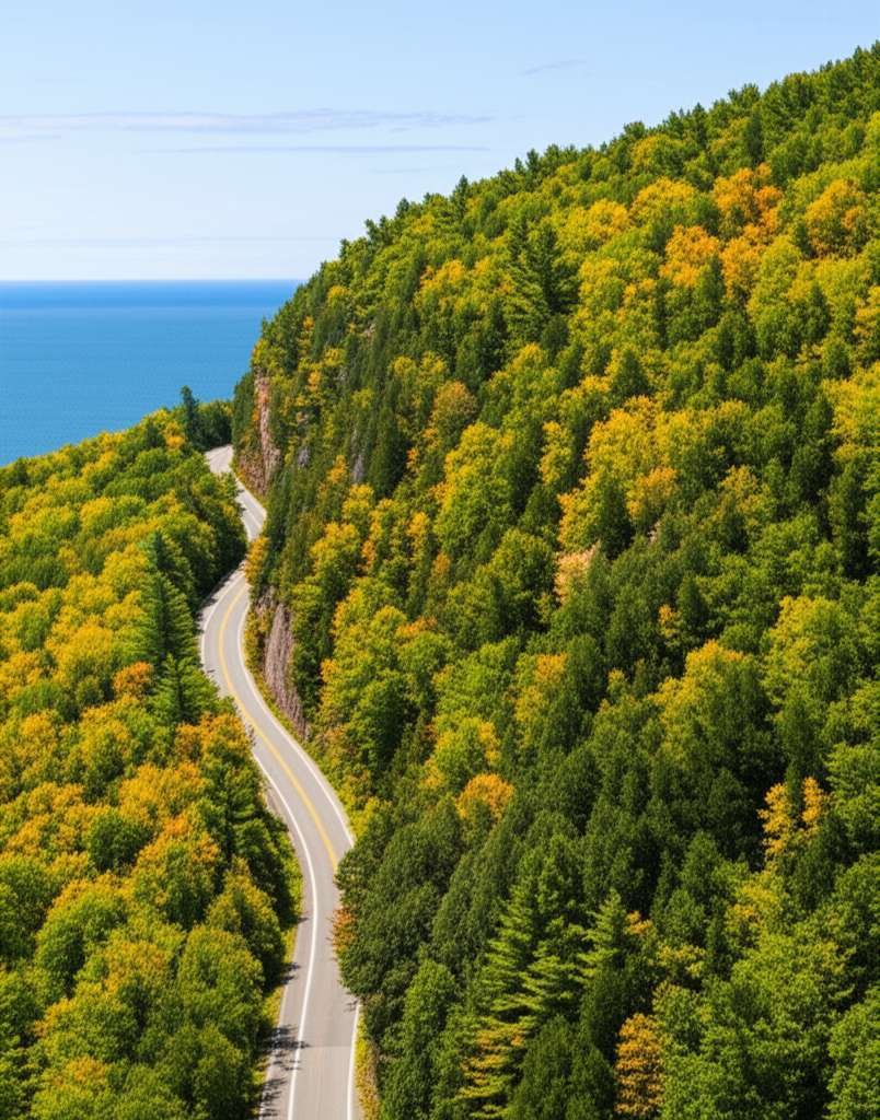 Generate a high-quality, relevant image prompt for an article about: 10 Road Trips In Michigan: Amaz