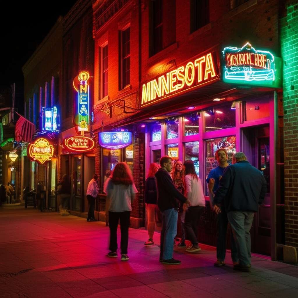 Generate a high-quality, relevant image prompt for an article about: 7 Nightlife Spots In Minnesota: